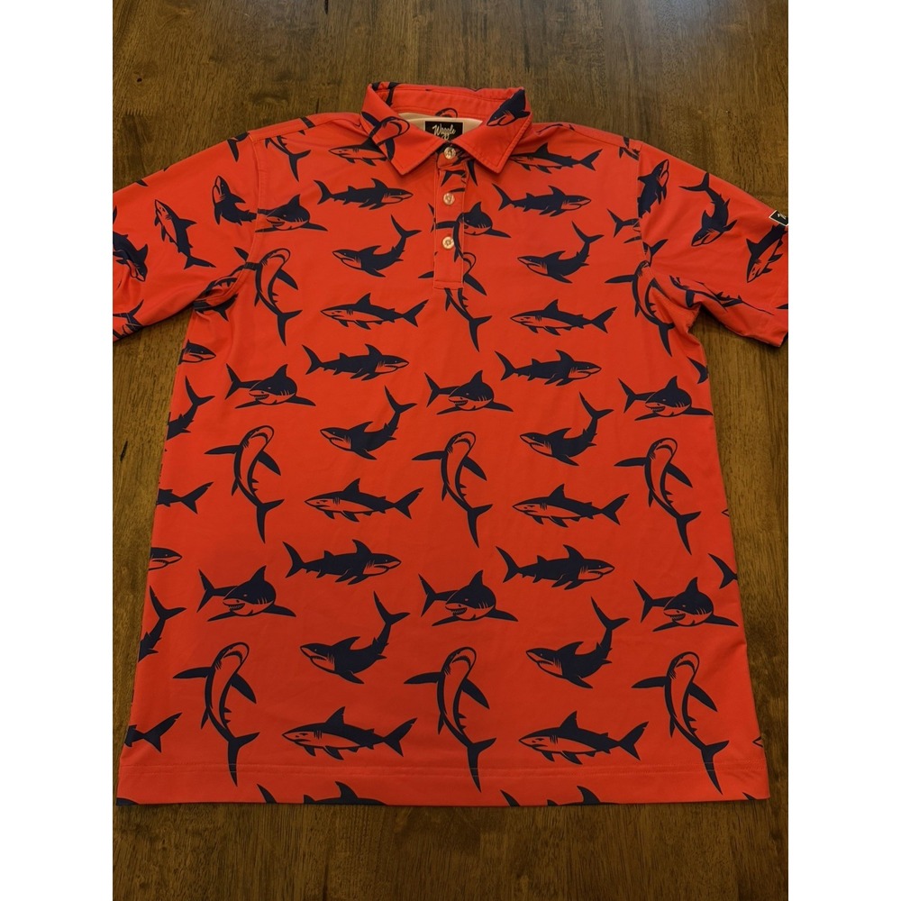 Waggle Red Blue Shark Performance Golf Polo Size Large
